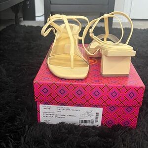 Tory Burch Strappy Lucite Heel Sandals in Cream
